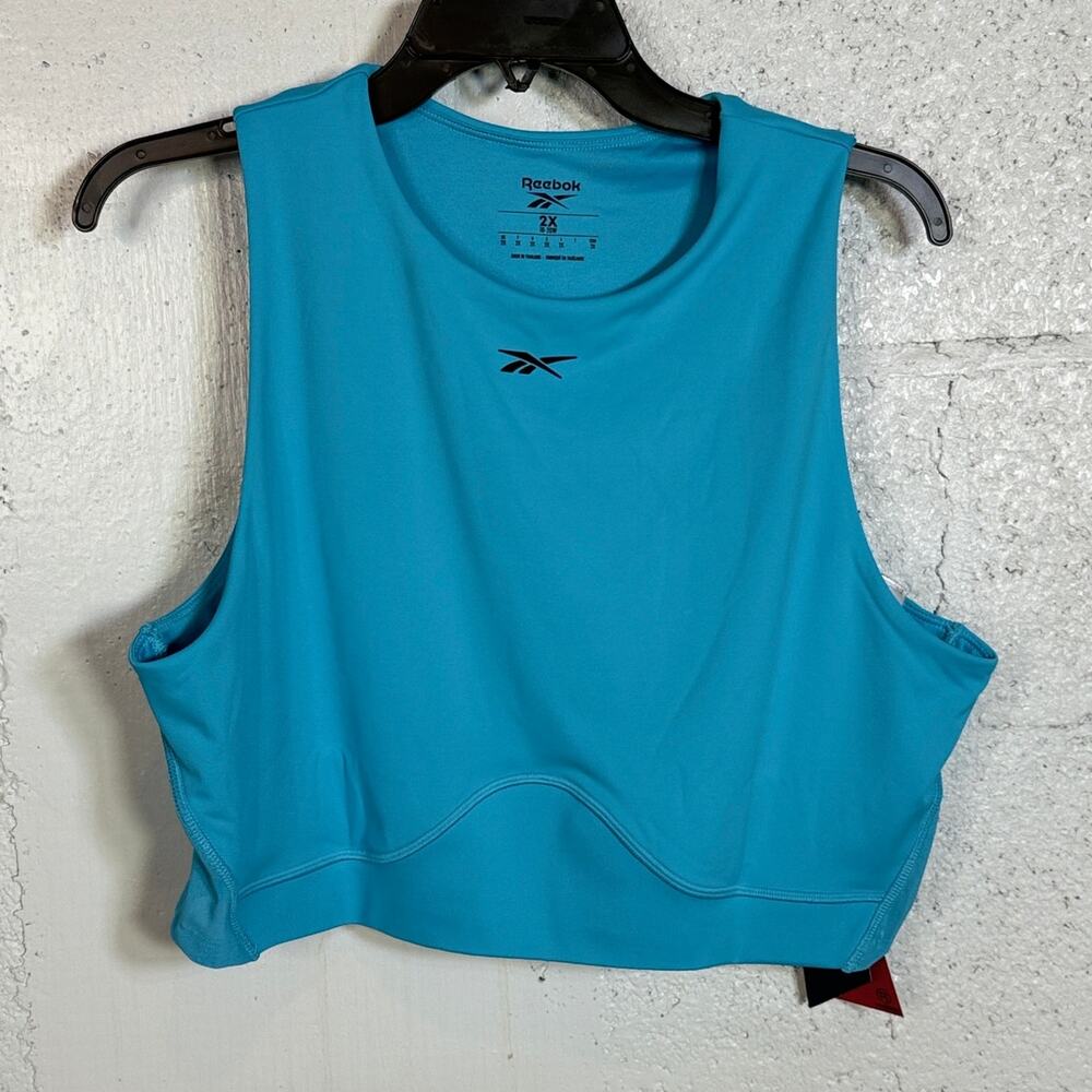 197225196691 Reebok Plus Size Lux Contour Crop Top - Bold Cyan 2X